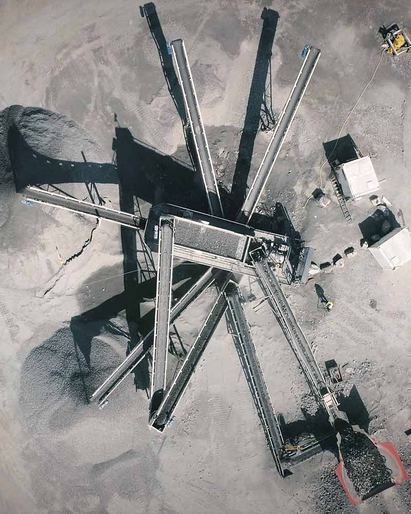 Aerial image of an aggregate production site.