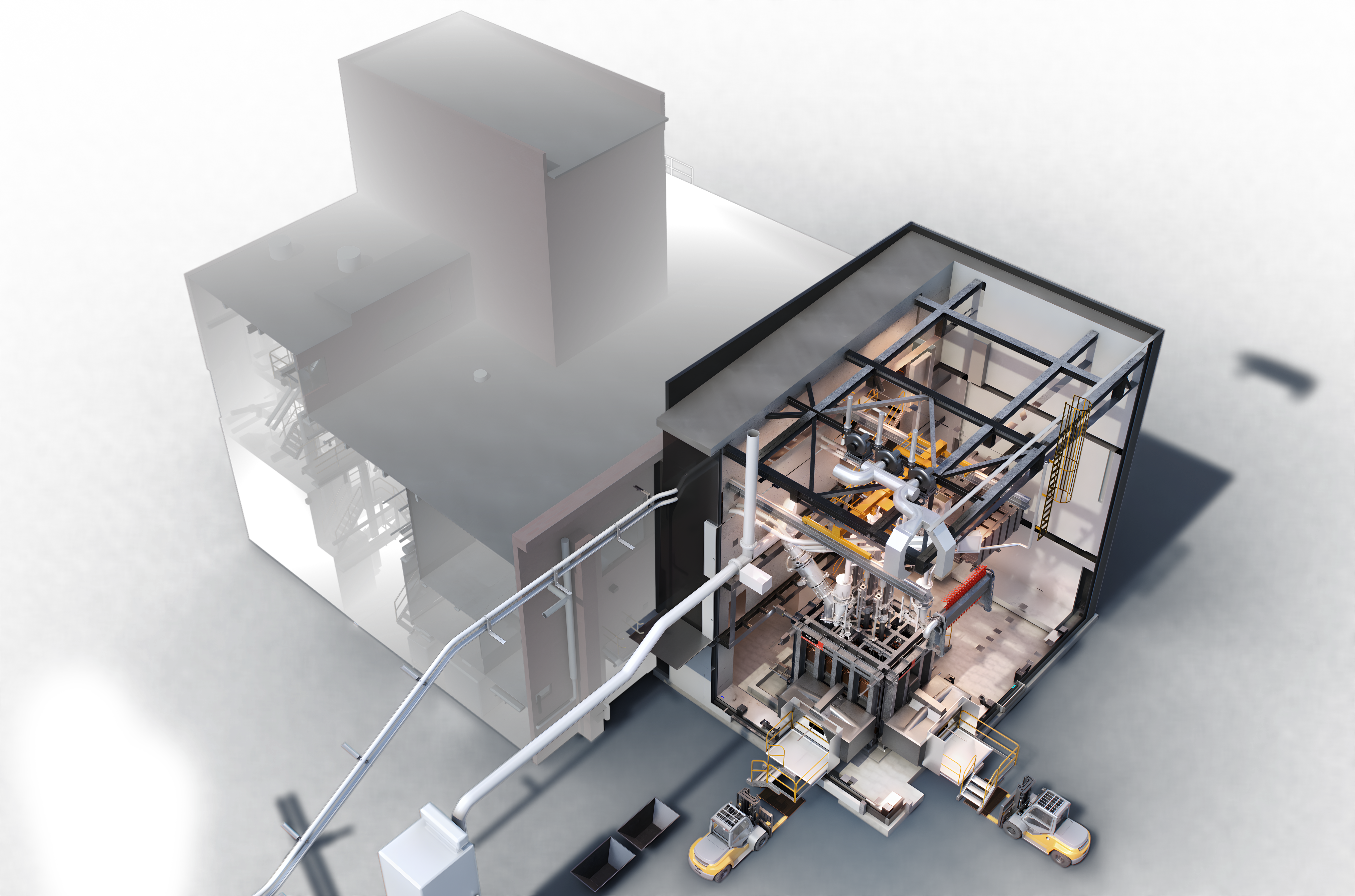 Figure 1: Schematic presentation of the new 3-in-line pilot furnace in Metso Research Center in Pori, Finland.