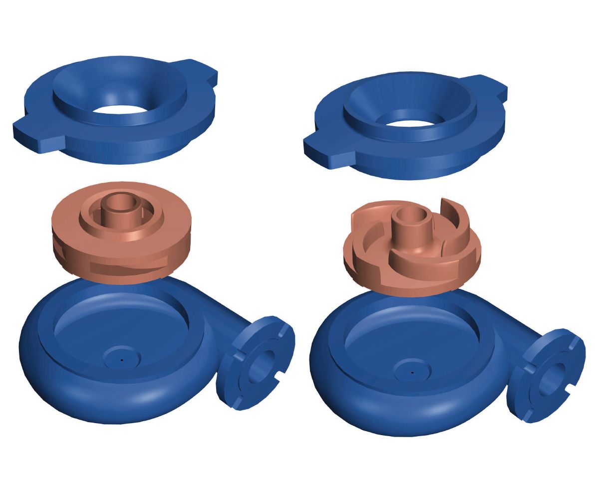 Standard Sala VT pumps are supplied with “wet end” parts in wear resistant Natural Rubber or Wear Resistant High Chrome Iron alloy, with a nominal hardness of 600 BHN.